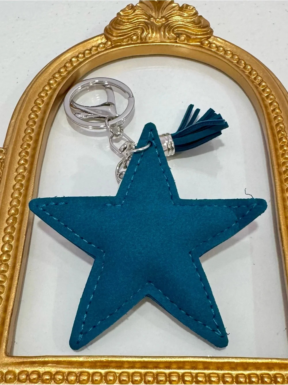 New Big Blue Star Crystal Keychain Charm with Tassel
